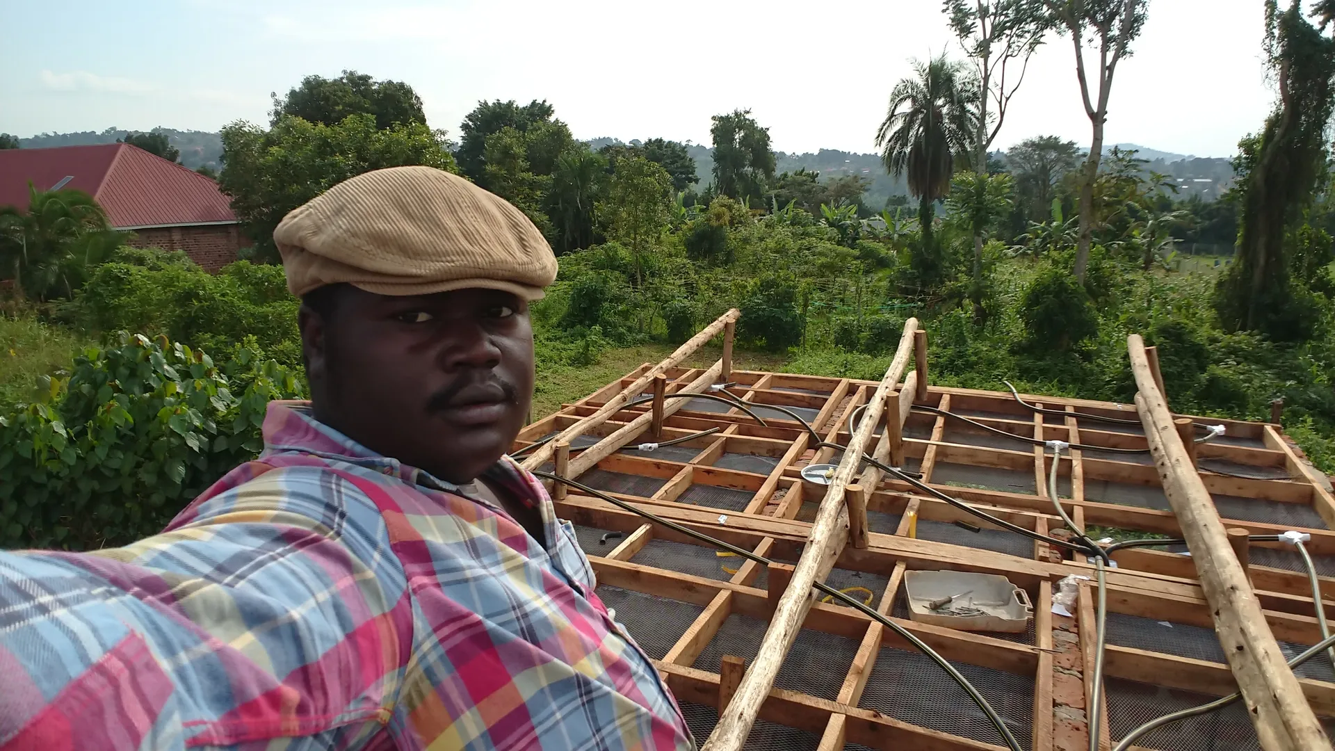 Roofing work on a community building project