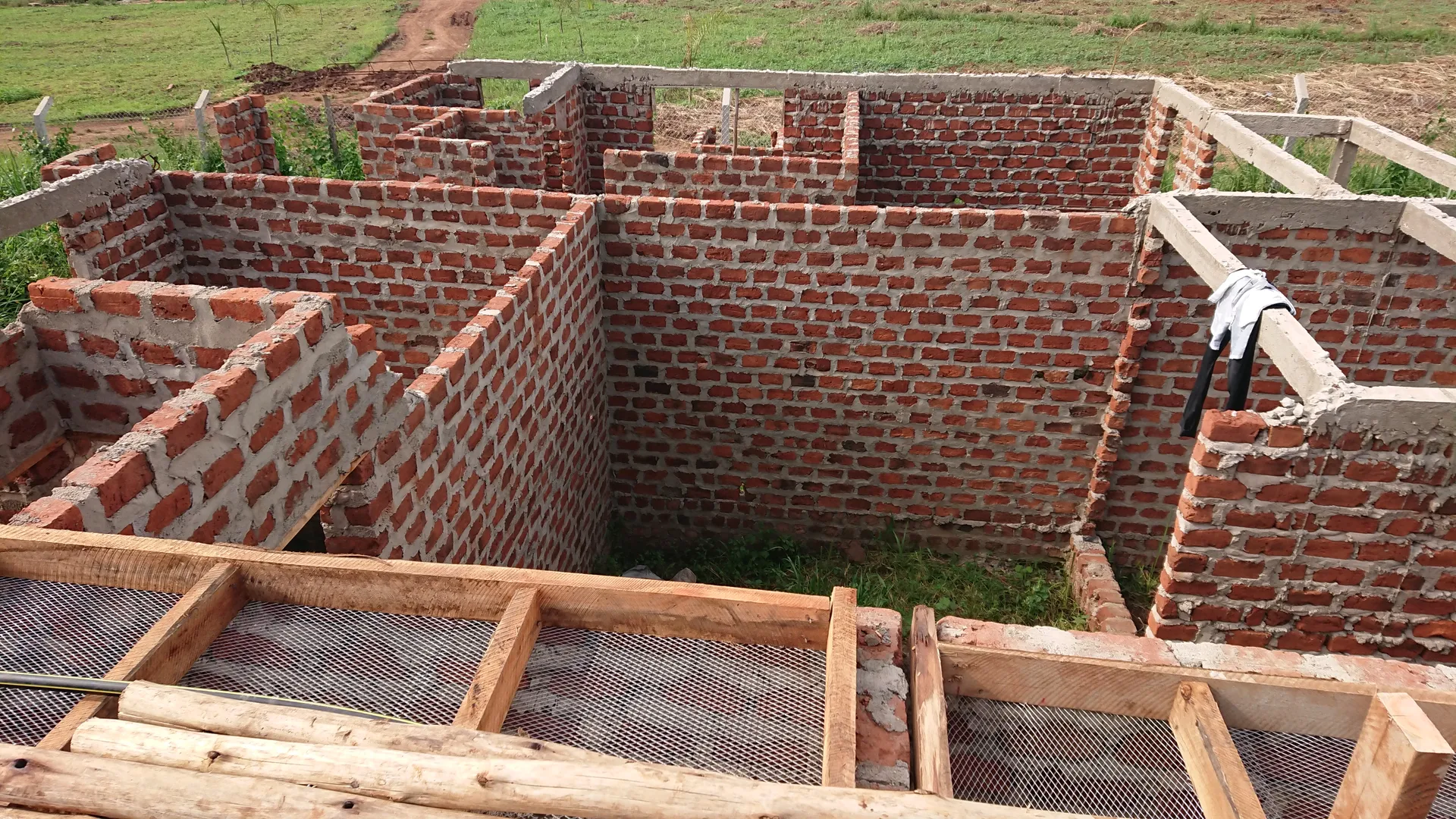 Roof structure being prepared during community construction
